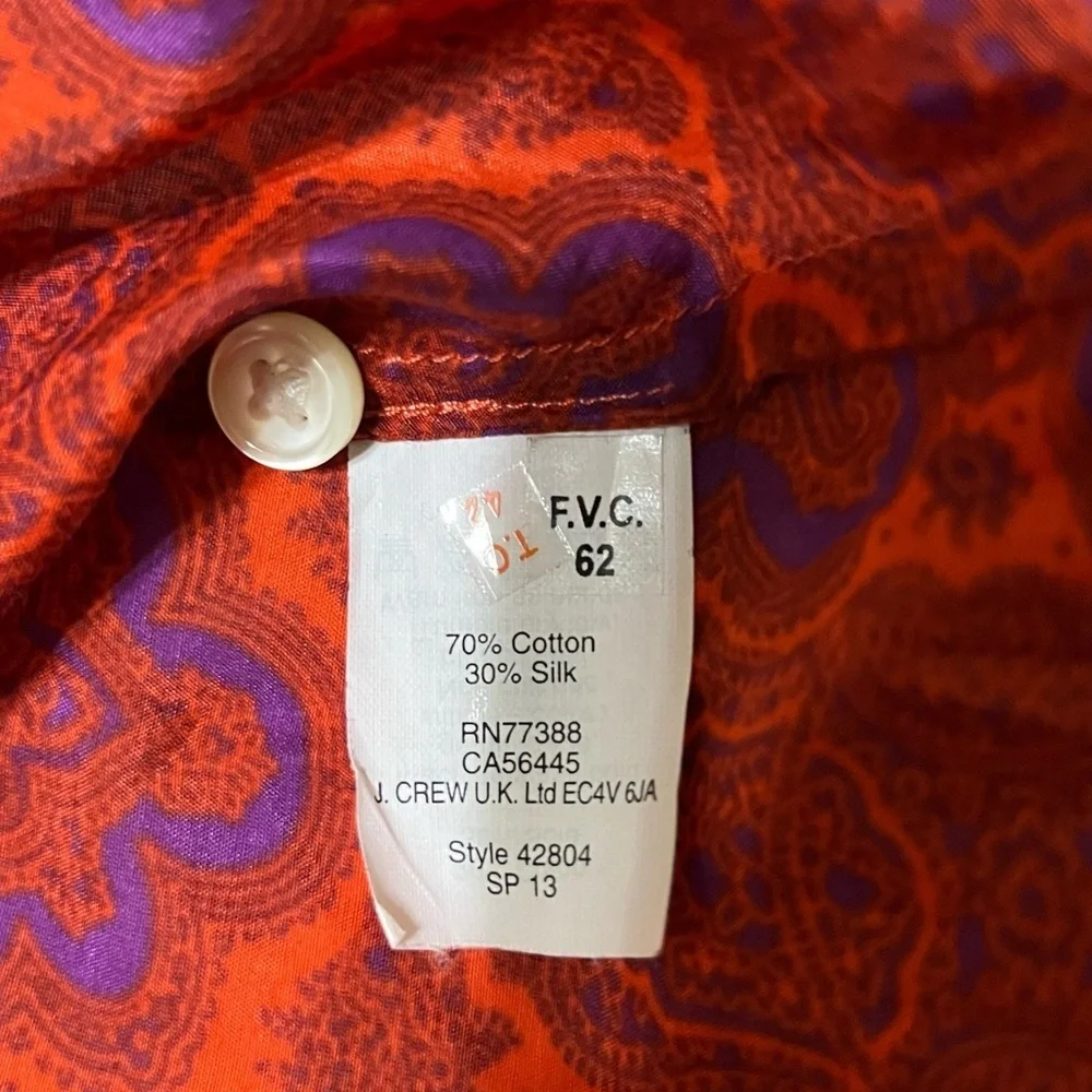 J. Crew Perfect Women’s Silk Blend Red Blue Button Down Shirt Size Small